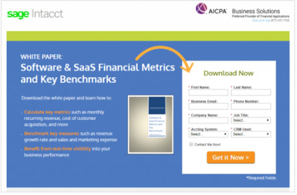 Screenshot of Sage Intacct page featuring arrow as visual cue.